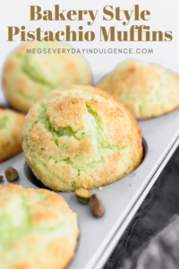 These Bakery Style Pistachio Muffins are bound to be a big hit. Huge, light, fluffy muffins bursting with pistachio flavor & gloriously green.